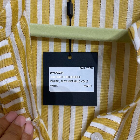 Joe's The Ruffle Bib Yellow Metallic Stripe Button Down Blouse Sz L NWT - Picture 6 of 11